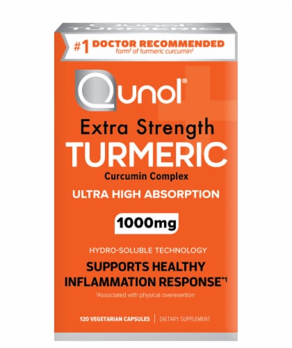 Qunol Turmeric Extra Strength Turmeric 1000mg Vegetarian Capsules Perspective: front