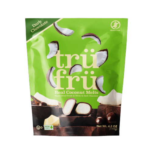 Tru Fru Freeze Dried Dark Chocolate Covered Coconut Melts Valentine Candy Perspective: front