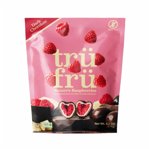 Tru Fru Dark Chocolate-Covered Freeze-Dried Raspberries Perspective: front