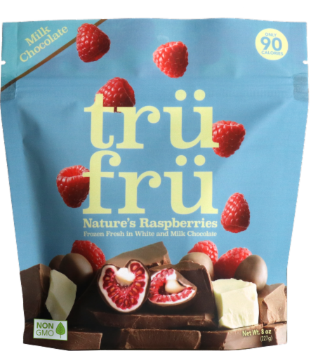 Tru Fru White & Milk Chocolate Covered Frozen Raspberries Perspective: front