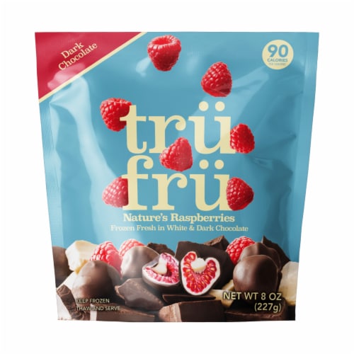 Tru Fru White & Dark Chocolate Covered Frozen Raspberries Perspective: front