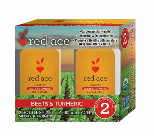 Red Ace Organic Beets & Turmeric Supplement Shots Perspective: front