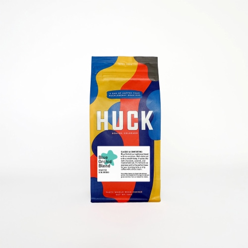 Huckleberry Roasters Blue Orchid Blend Whole Bean Coffee Perspective: front
