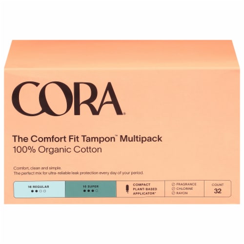 Cora® Organic Cotton The Comfort Fit Tampon Regular & Super Multipack Perspective: front