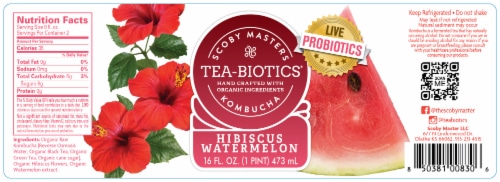 Scoby Masters Tea-Biotics Hibiscus Watermelon Kombucha Perspective: front