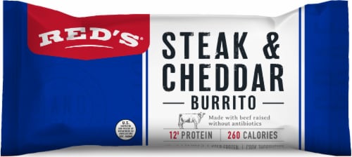 Red’s Steak & Cheddar Frozen Burrito Perspective: front