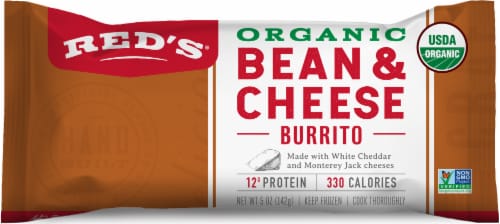 Red’s Organic Bean & Cheese Frozen Burrito Perspective: front