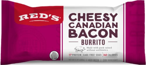 Red’s Cheesy Uncured Canadian Bacon Frozen Breakfast Burrito Perspective: front