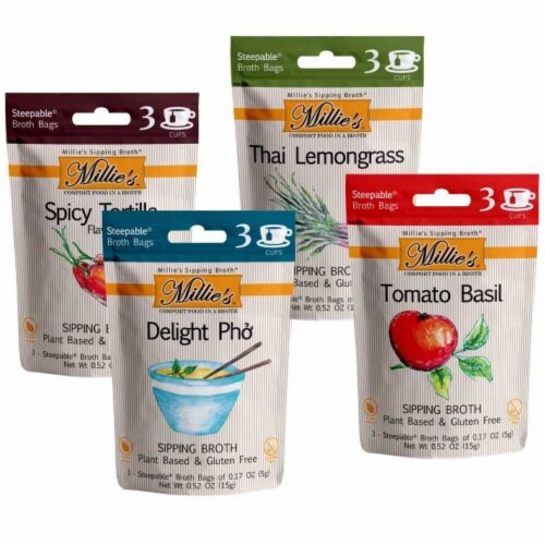 Millie's Sipping Broth 4 Flavor Assortment - 12 Count Perspective: front