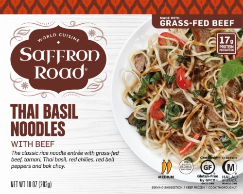 Saffron Road Thai Basil Noodles with Beef Gluten-Free Frozen Meal Perspective: front