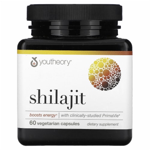 Youtheory Shilajit, Pure Himalayan Superfoood, Energy Support, 60 Vegetarian Capsules Perspective: front