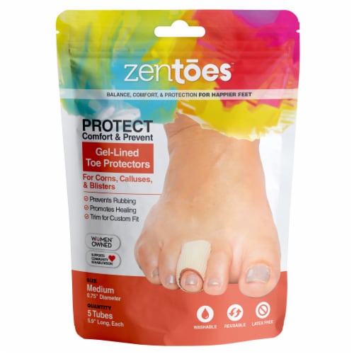 ZenToes Open Toe Tubes Fabric Gel Lined Sleeves Protect Corns, Blisters - 5 Pack (Medium) Perspective: front
