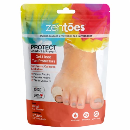 ZenToes Open Toe Tubes Fabric Gel Lined Sleeves Protect Corns, Blisters - 5 Pack (Small) Perspective: front
