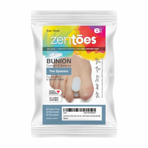 ZenToes Gel Toe Separators with No Loop, Corrector Pads for Bunions, Corns - 6 Pack (Small) Perspective: front