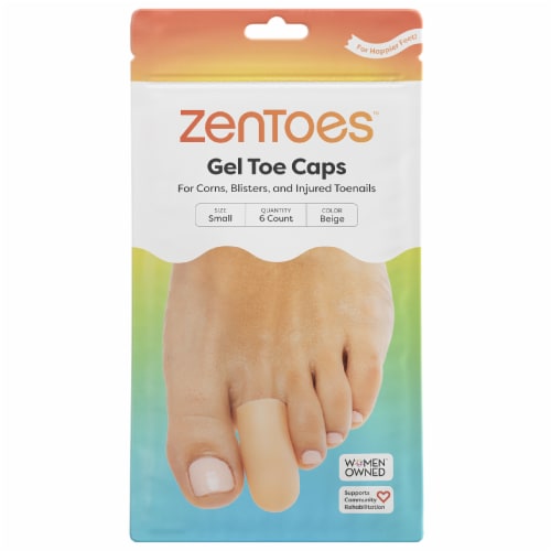 ZenToes 6 Pack Gel Toe Caps - Cushions and Protects Toes from Rubbing - (Small, Beige) Perspective: front