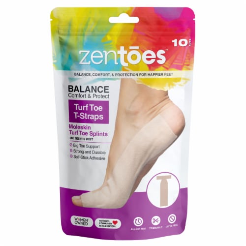 ZenToes Turf Toe T-Strap Moleskin Splint Adhesive Straightener for Big Toe Injuries - 10 Pack Perspective: front