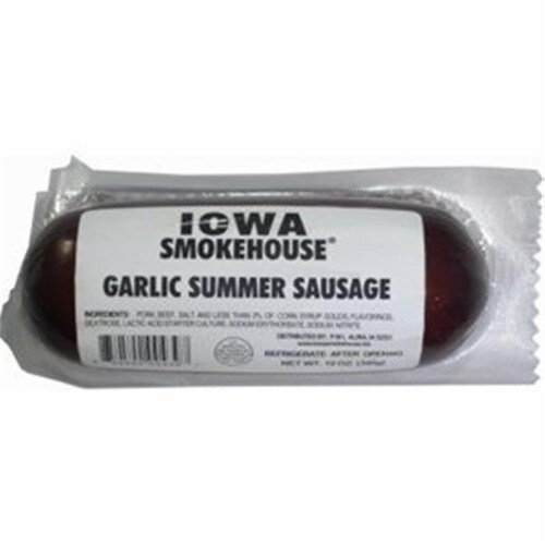 Iowa Smokehouse & Preferred Wholesale 253866 12 oz Garlic Flavor Summer Sausage - Pack of 12 Perspective: front