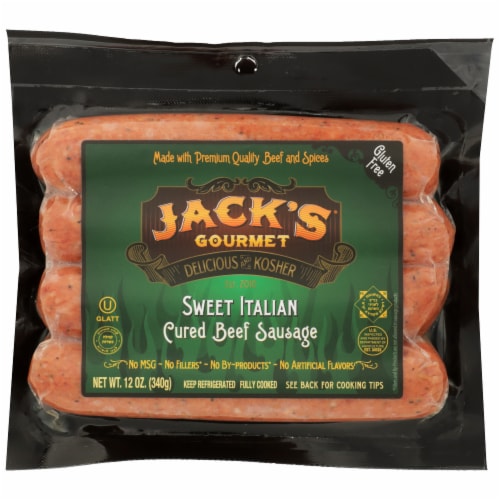 Jack's Gourmet Sweet Italian Cured Beef Sausage Perspective: front
