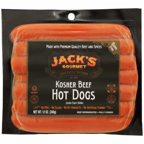 Jack's Gourmet Kosher Beef Hot Dogs Perspective: front