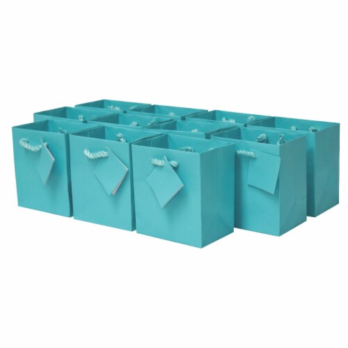 Occasionall Turquoise Designer Paper Gift Wrap Bags with Handles Solid Colors 12Pk 4x2.75x4.5 Perspective: front