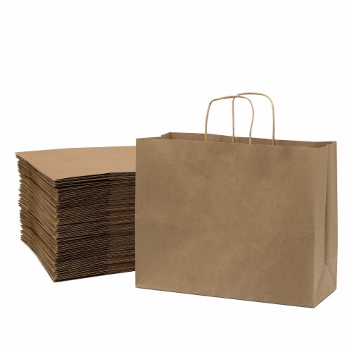 Prime Line Packaging Brown Natural Kraft Paper Shopping Bags with Handles Bulk 100 Pk 16x6x12 100 Pcs Foods Co