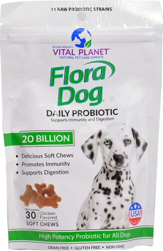 Vital Planet Flora Dog Daily Chicken Flavored Probiotic Chewables Perspective: front
