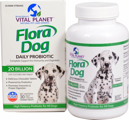 Vital Planet  Flora Dog Daily Beef Flavored Probiotic Tablets Perspective: front