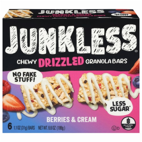 Junkless® Berries & Cream Chewy Drizzled Granola Bars Perspective: front