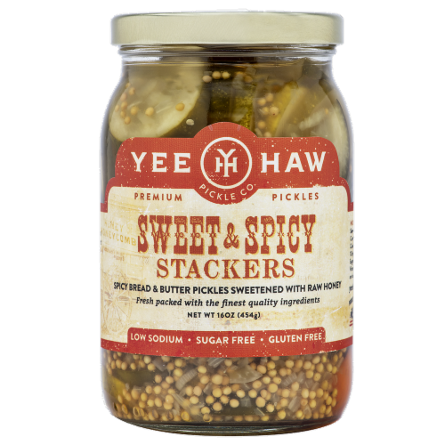 Yeehaw Pickle Co Sweet Spicy Stackers Bread Butter Pickles 16 Oz Fry S Food Stores