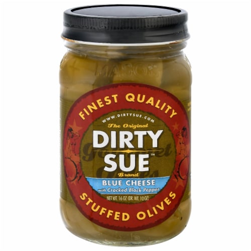 Dirty Sue™ Blue Cheese with Cracked Black Pepper Stuffed Olives Perspective: front