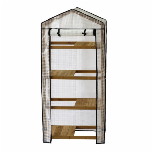 VT Nursery - 4 Tier Wooden Greenhouse FSC 100% Natural (with PE cover) Perspective: front