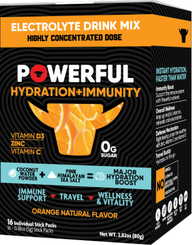 Powerful Hydration + Immunity Orange Electrolyte Drink Mix Perspective: front