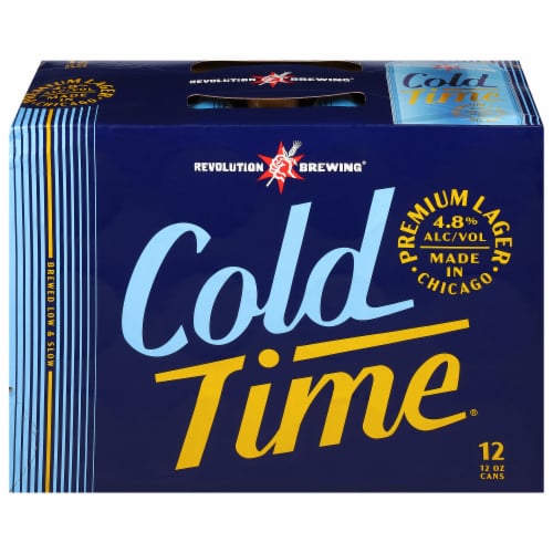 Revolution Brewing Cold Time Premium Lager Cans Perspective: front