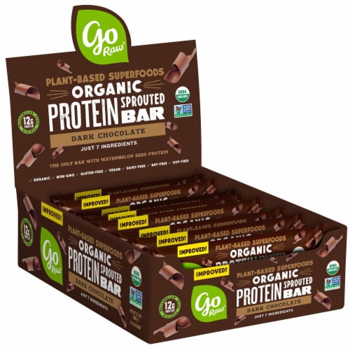 Go Raw  Organic Sprouted Grow Plant Protein Bar   Dark Chocolate Perspective: front