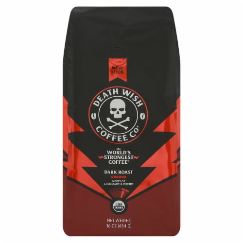 Death Wish Coffee Co.® Organic and Fair Trade Dark Roast Ground Coffee Perspective: front
