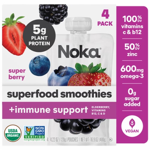 Noka® Superfood Smoothie + Immune Support Super Berry Pouches Perspective: front
