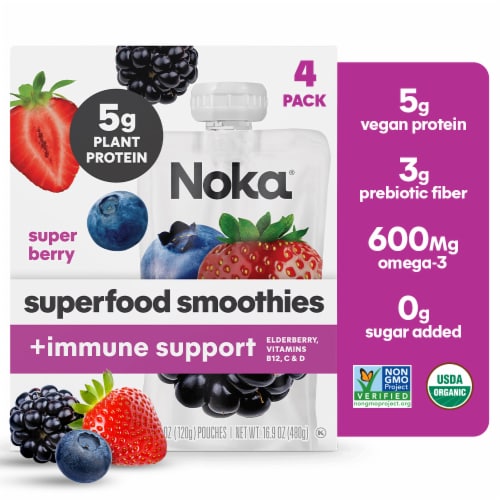 Noka® Superfood Smoothie + Immune Support Super Berry Pouches Perspective: front
