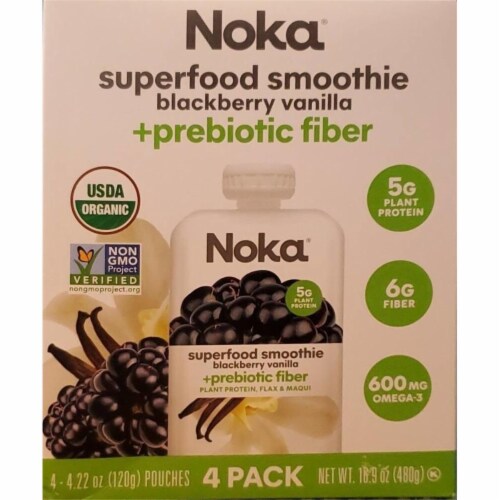 Noka Superfood Smoothie + Prebiotic Fiber, Blackberry Vanilla, 4-Pack, 4.22oz Each Perspective: front