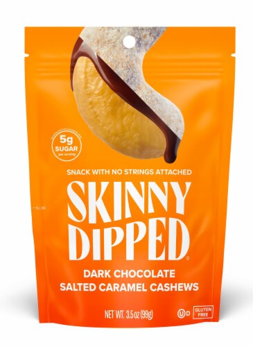 SkinnyDipped Dark Chocolate Salted Caramel Cashews Perspective: front