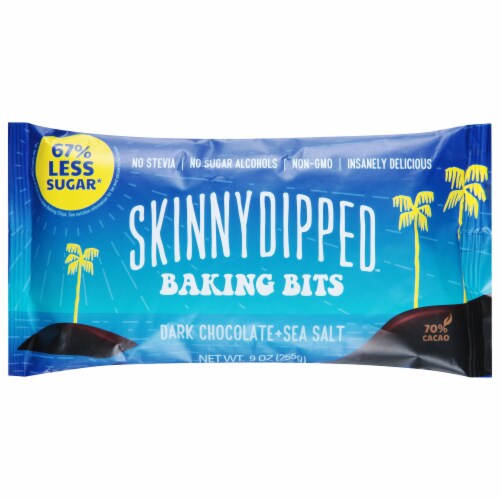 SkinnyDipped Dark Chocolate Baking Chips Perspective: front