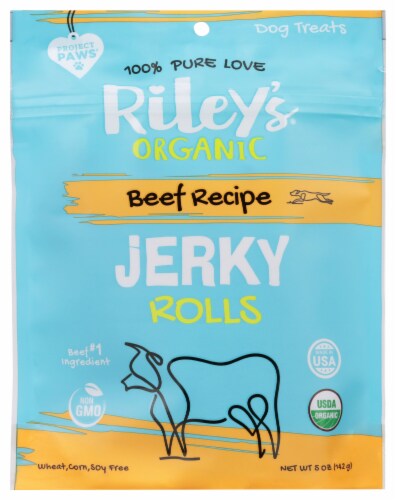 Riley's Organic Beef Recipe Jerky Rolls Dog Treats Perspective: front