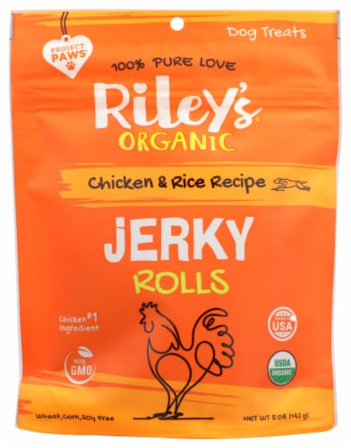 Riley's Organic Chicken and Rice Jerky Dog Treats Perspective: front