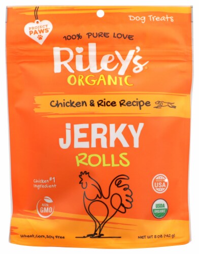 Riley's Organic Chicken and Rice Jerky Dog Treats Perspective: front