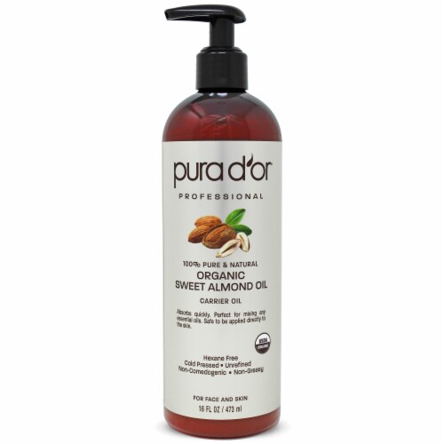 Pura d'or Organic Sweet Almond Oil Perspective: front