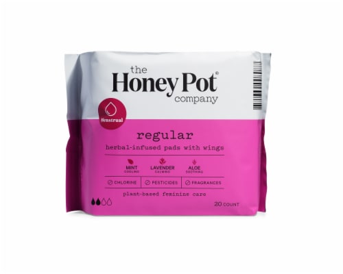 The Honey Pot Pads, Herbal-Infused, with Wings, 100% Organic Cotton Cover, Regular - 20 pads