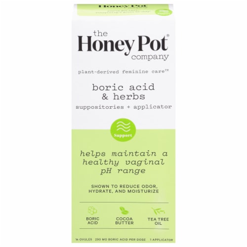 The Honey Pot® 7 Day Boric Acid & Herbs Suppositories + Applicator Perspective: front