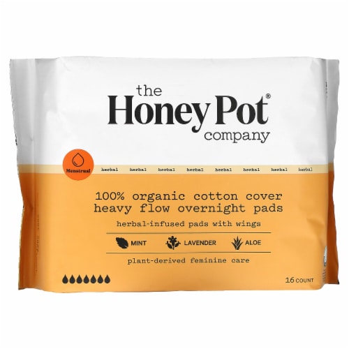 The Honey Pot Company 100% Organic Cotton Cover Heavy Flow Overnight Pads - 16 Count Perspective: front