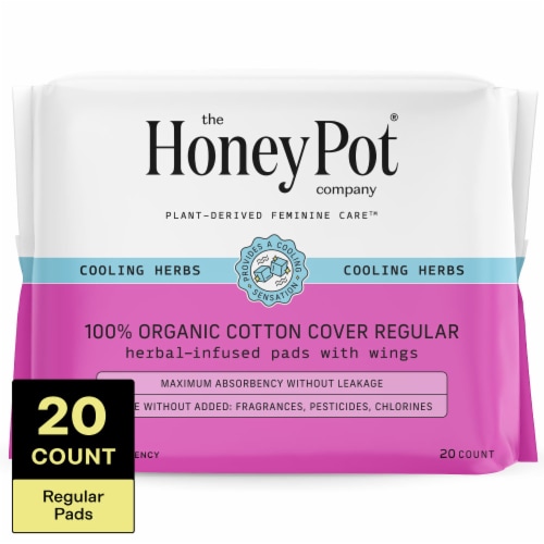 The Honey Pot® Pads with Wings 100% Organic Cotton Cover Regular Absorbency Herbal Infused Perspective: front