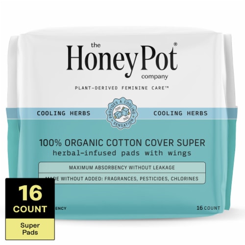 The Honey Pot Pads, Herbal-Infused, with Wings, 100% Organic Cotton Cover, Regular - 20 pads