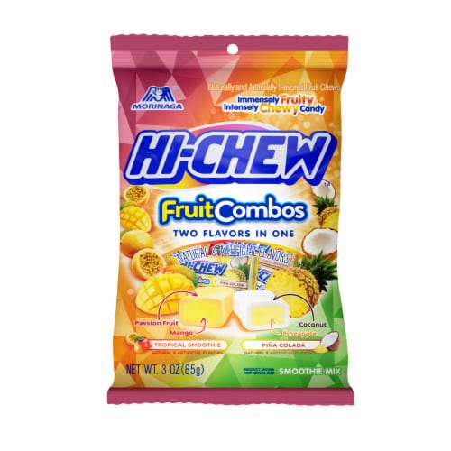Hi-Chew Tropical Smoothie and Pina Colada Fruit Combos Chewy Candy Perspective: front